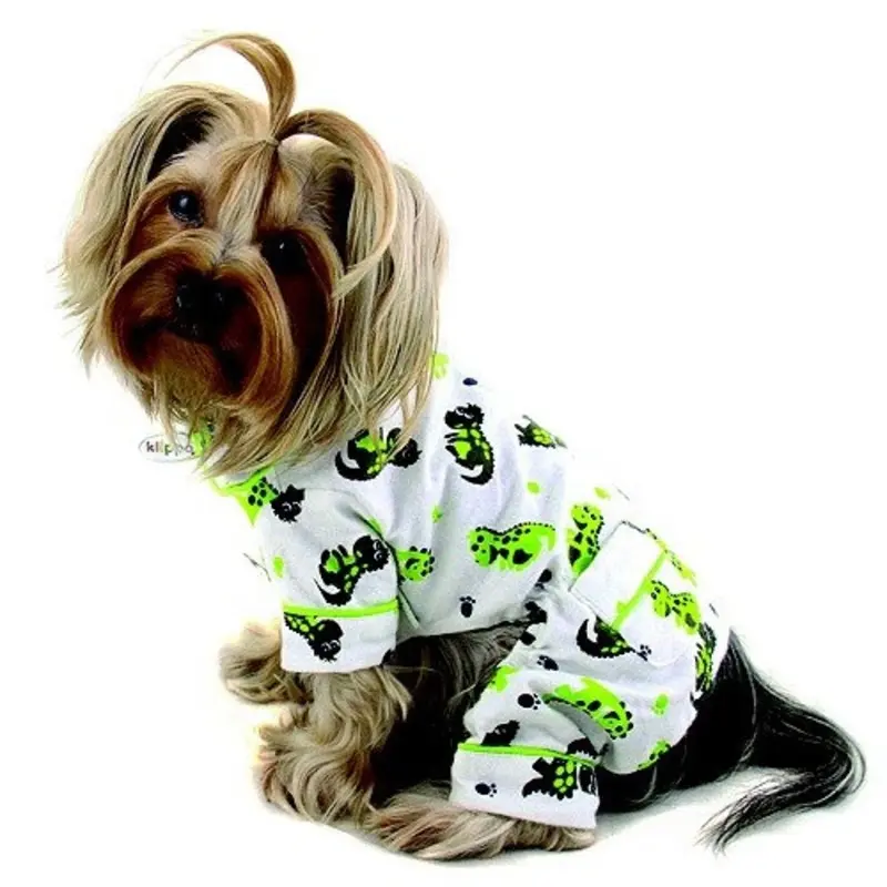 Playful Dinosaur Cotton Flannel Dog Pajamas XS