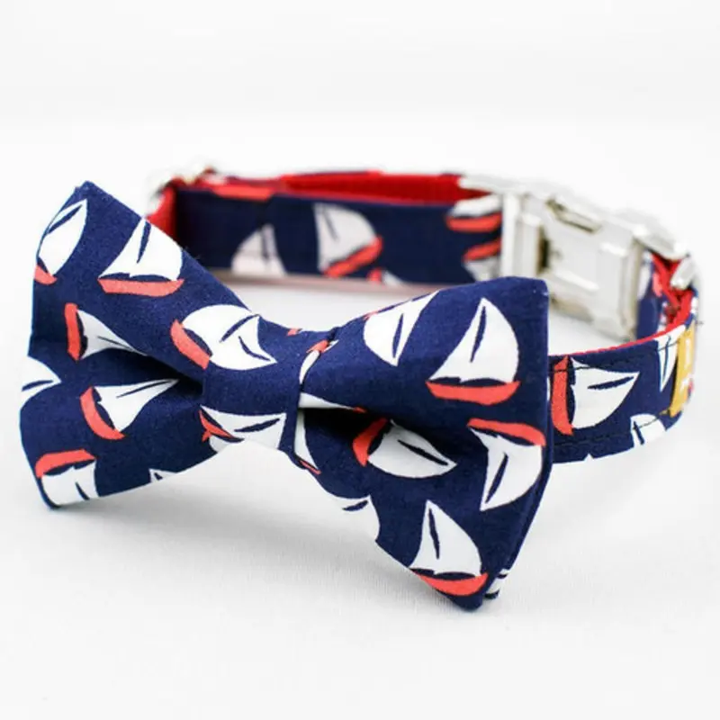 Sailboats Nautical Bow Tie Dog Collar
