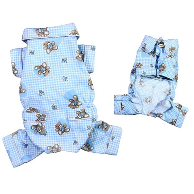 Teddy Bear Love Flannel Dog Pajamas - Blue Large