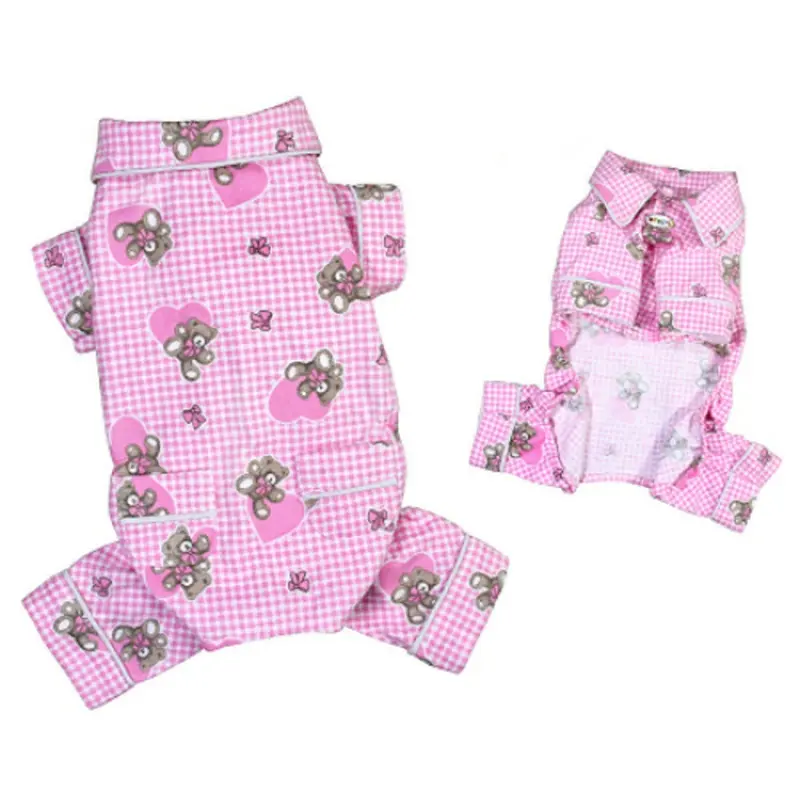 Teddy Bear Love Flannel Dog Pajamas - Pink XS