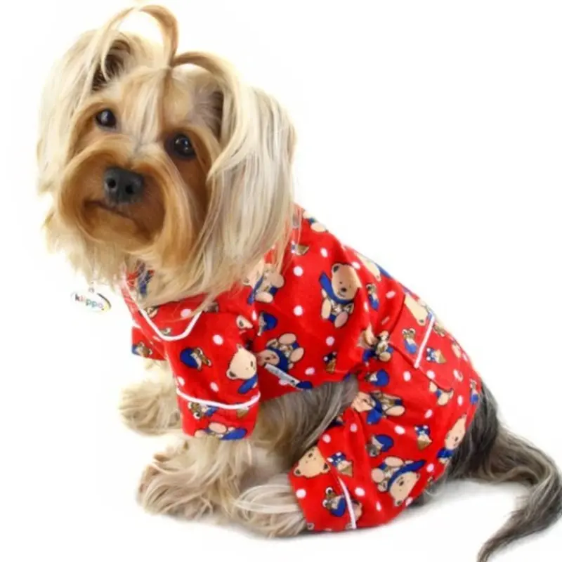 Winter Teddy Bear Cotton Flannel Dog Pajamas XS
