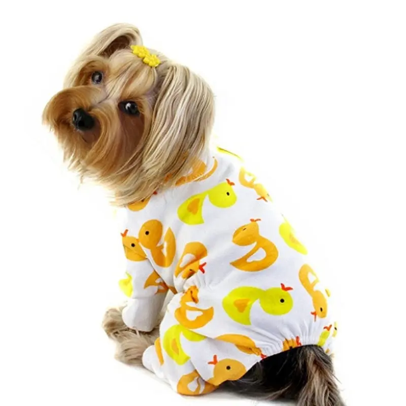 Yellow Ducky Cotton Knit Dog Pajamas XS