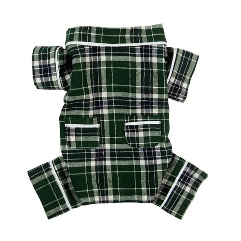 Green Plaid Flannel Dog Pajamas