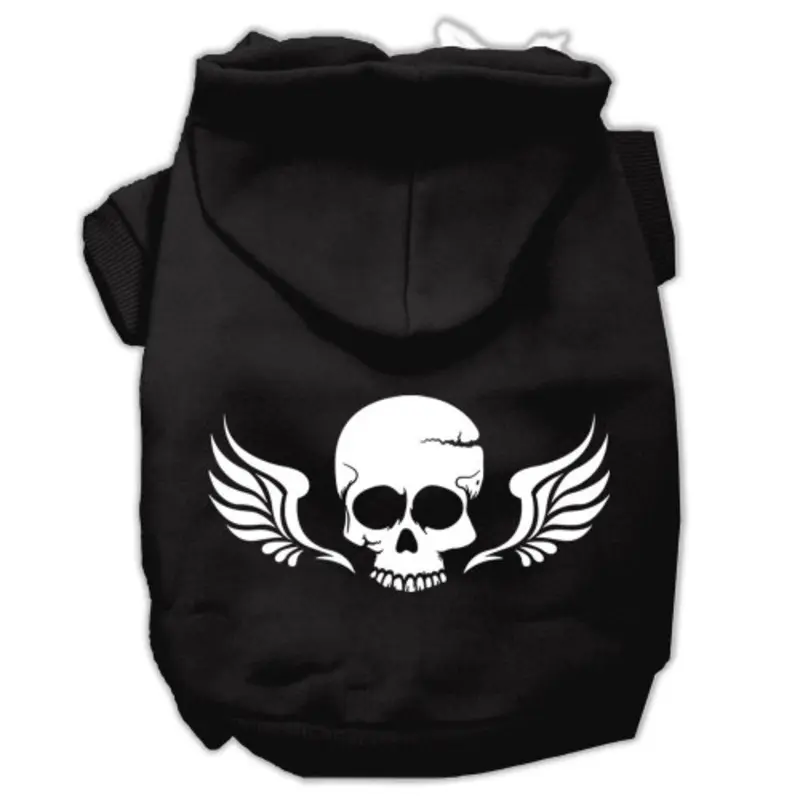 Skull Wings Screen Print Pet Hoodies - Black