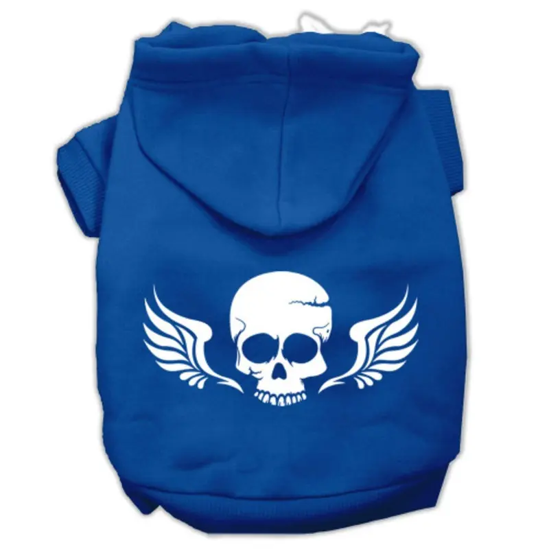 Skull Wings Screen Print Pet Hoodies - Blue