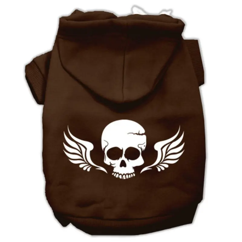 Skull Wings Screen Print Pet Hoodies - Brown