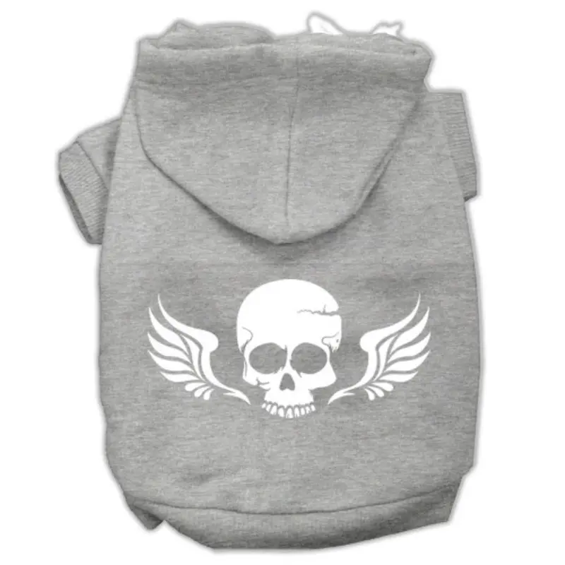 Skull Wings Screen Print Pet Hoodies - Grey
