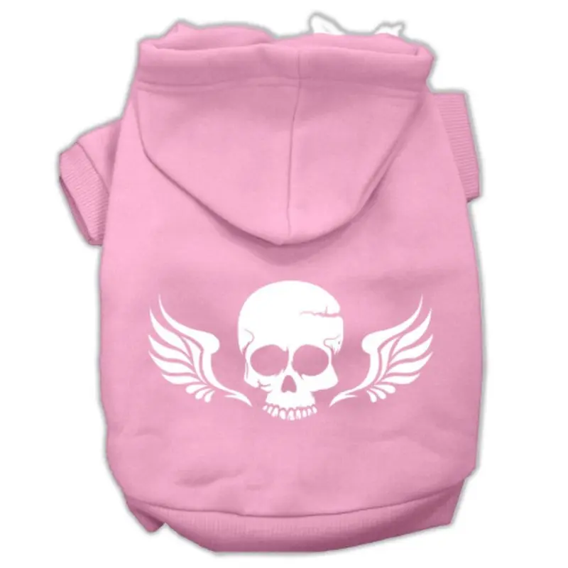 Skull Wings Screen Print Pet Hoodies - Light Pink