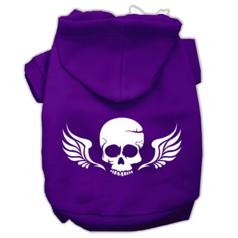 Skull Wings Screen Print Pet Hoodies - Purple