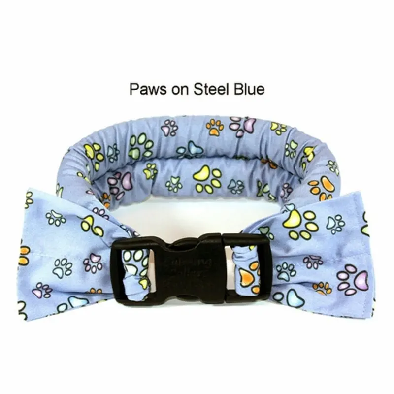 Too Cool Cooling Dog Collars -Steel Blue Paw Print XS    7 - 10 inches