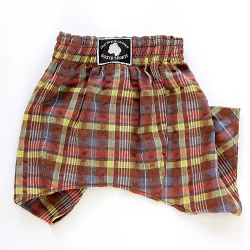 Dog Belly Boxer Shorts - Brown Seersucker Medium