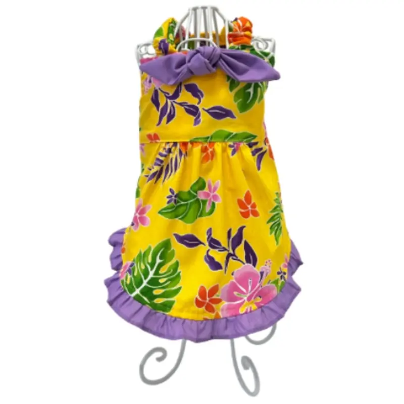 Designer Kauai Yellow Hibiscus Aloha Dog Dress XXS