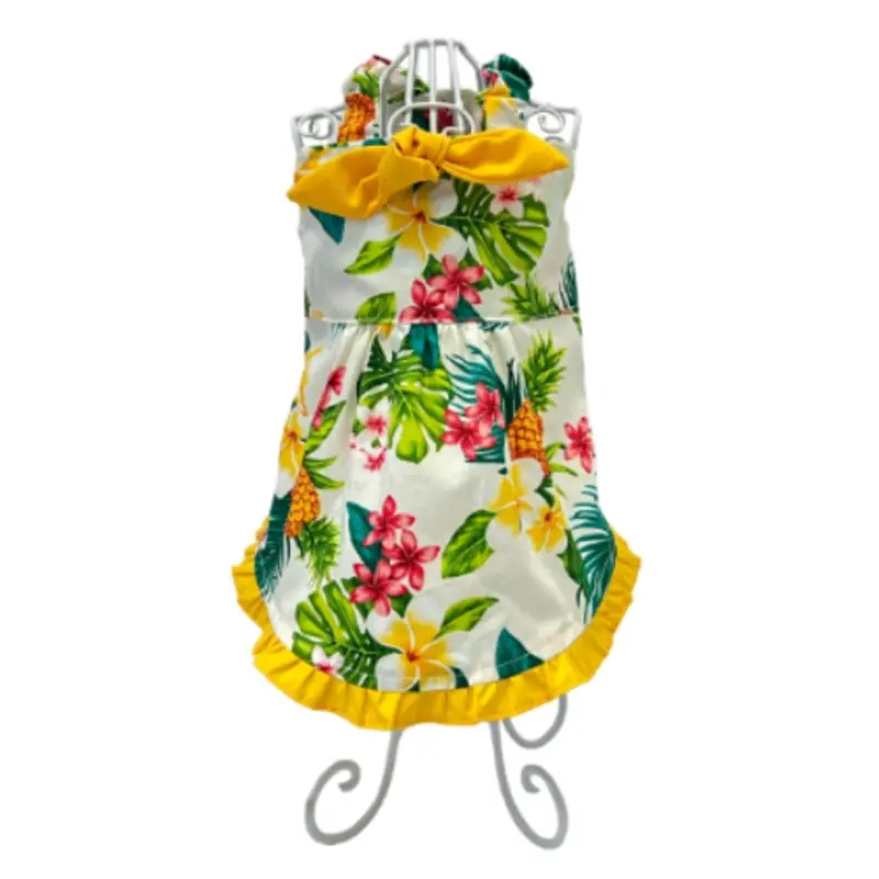 Designer Oahu White Plumeria Aloha Dog Dress XXS