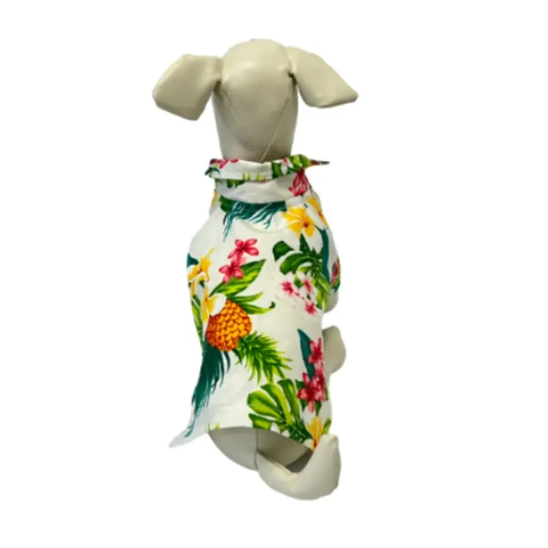 Designer Oahu White Plumeria Aloha Dog Shirt XXS