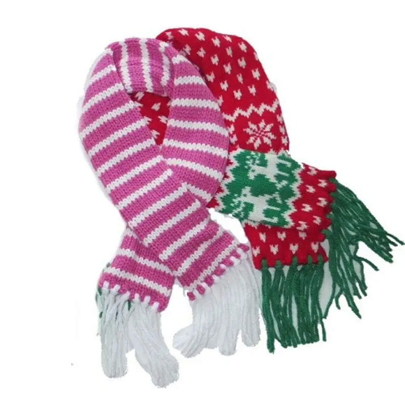 Sassy Knitted Winter Pet Dog Scarf - Pink Striped Small-18 inches