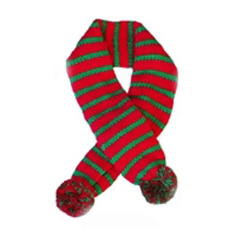 Sassy Knitted Winter Pet Dog Scarf - Red & Green Stripe Small