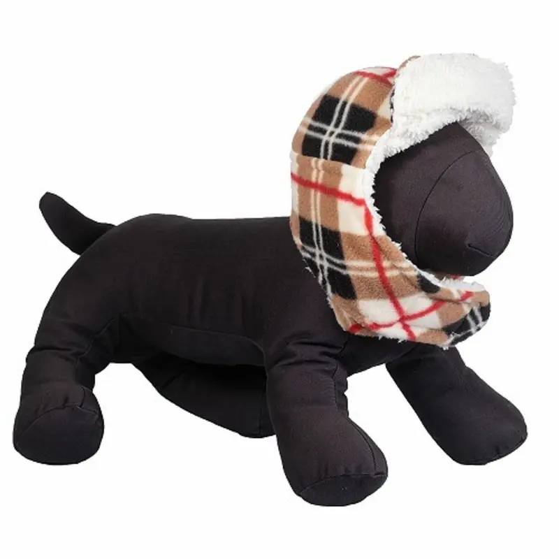 Aviator Dog Hat Tan Plaid Fleece by Worthy Dog XS