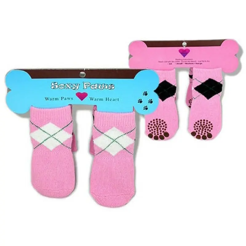 Petal Pink Argyle Dog Socks Small