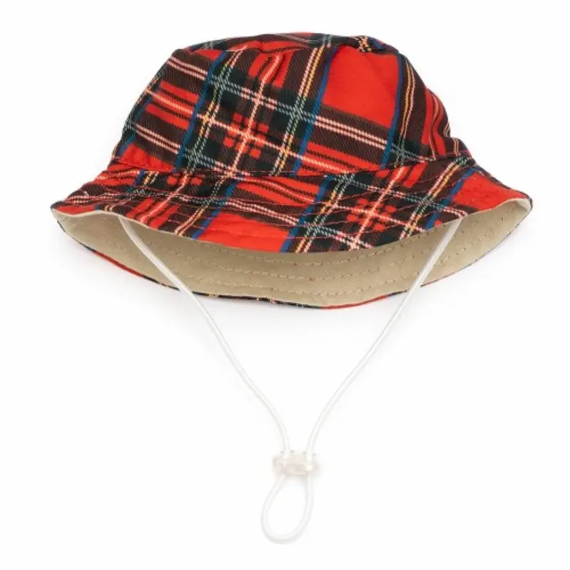 Red Plaid Bucket Pet Dog Hat Small