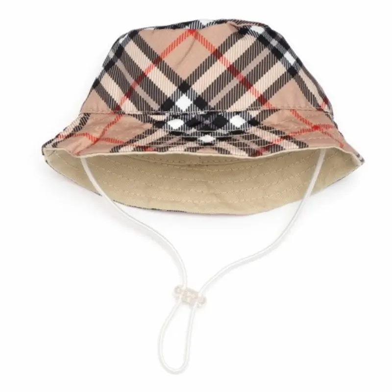 Tan Plaid Bucket Pet Dog Hat Small