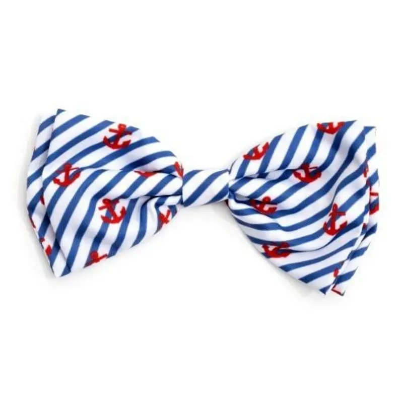 Navy Stripe Anchors Pet Dog Bow Tie Small
