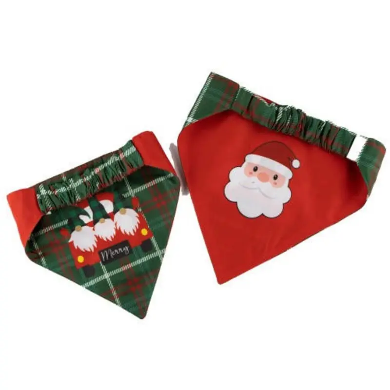 Christmas Gnomes Reversible Dog Bandana - Red/Green XS   - Neck 10-12"
