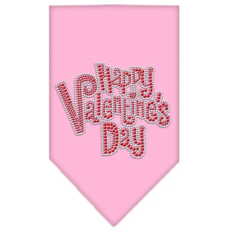 Happy Valentines Day Rhinestone Dog Bandana - Light Pink Small