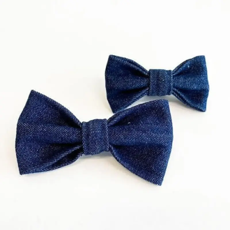 Solid Denim Dog Slider Bow Tie Small (3 x 1-1/2 inches) 5/8-3/4" width collar