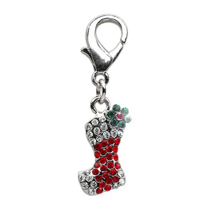 Christmas Stocking Rhinestone Dog Collar Charms - Lobster Claw One Size
