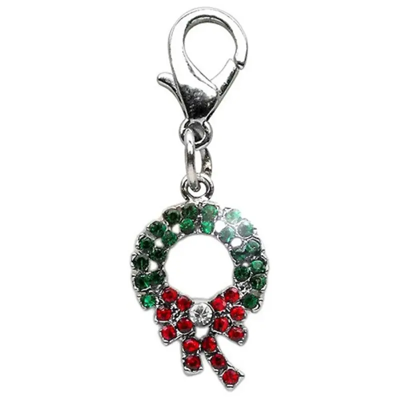 Christmas Wreath Rhinestone Dog Collar Charms - Lobster Claw One Size