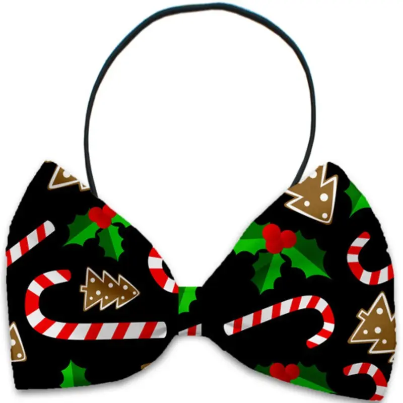 Candy Cane Chaos Pet Dog Bow Tie Elastic - Necks 10 - 19 inches