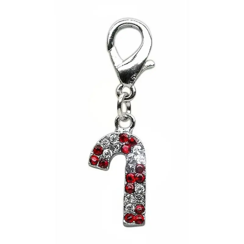 Candy Cane Rhinestone Dog Collar Charms - Lobster Claw One Size