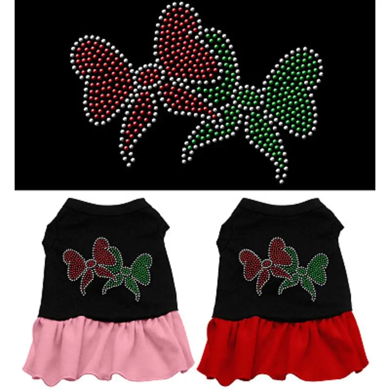 Christmas Bows Rhinestone Christmas Dog Dress XS, Red