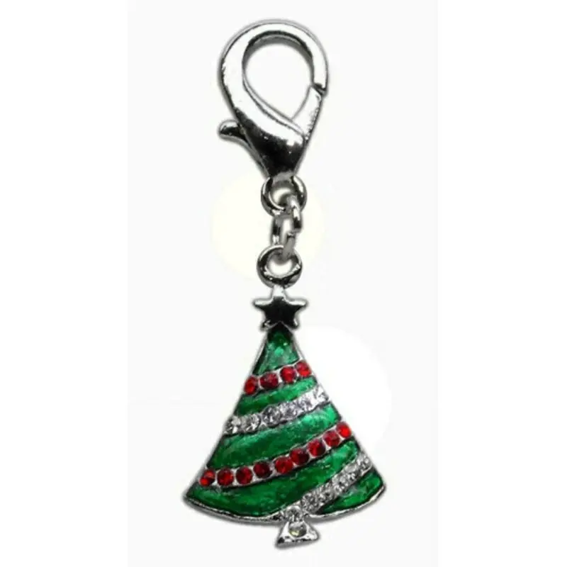 Christmas Tree Rhinestone Dog Collar Charms - Lobster Claw One Size