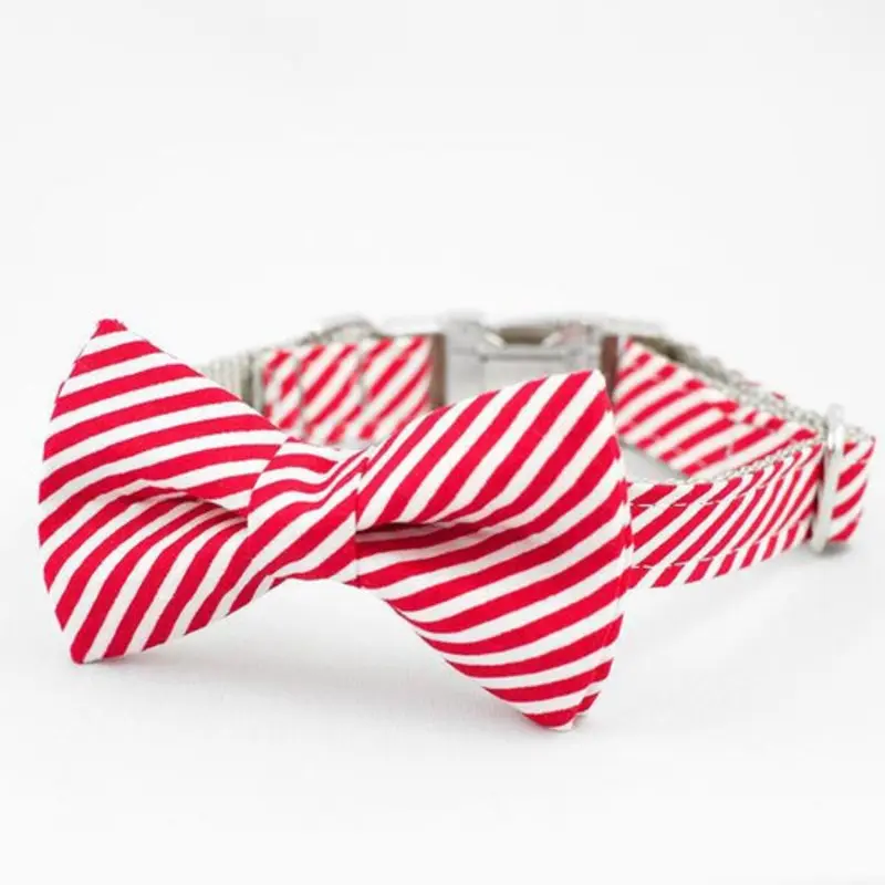 Peppermint Stripe Bow Tie Dog Collar