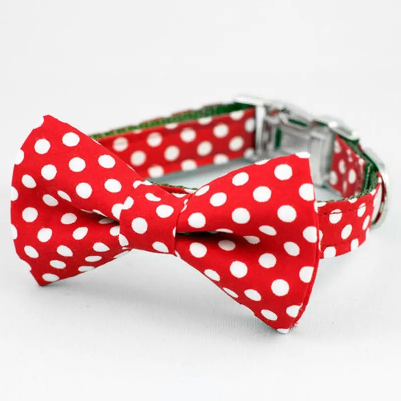 Red & White Polka Dot Bow Tie Dog Collar