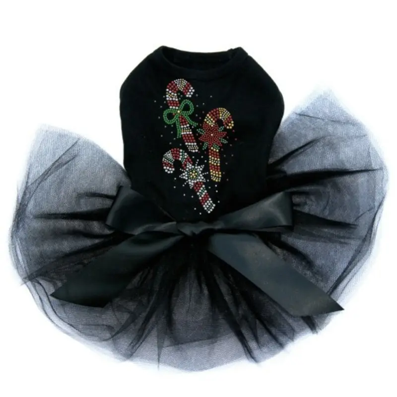 3 Wise Candy Canes Christmas - The Tutu Cute Dog Dress Black, Medium