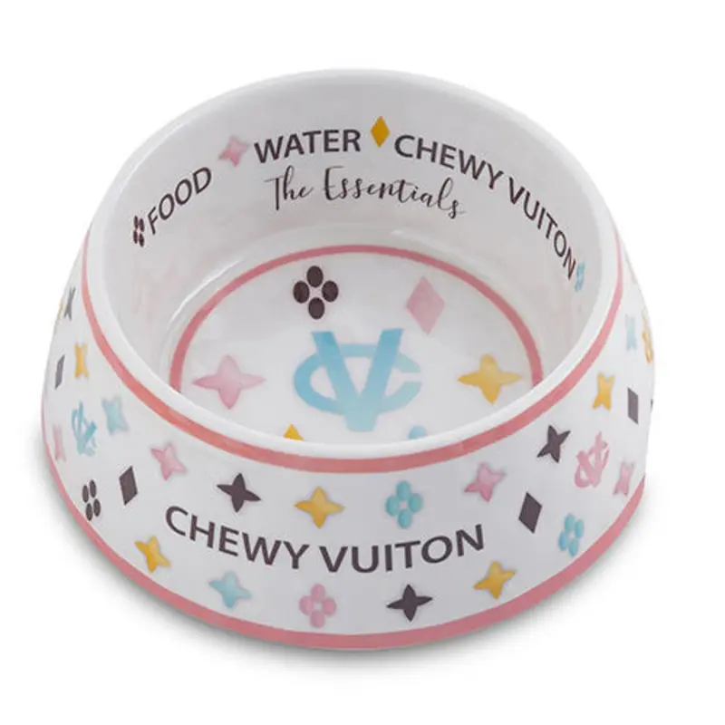 Chewy Vuiton Pet Dog Bowl (White) - Medium One Size
