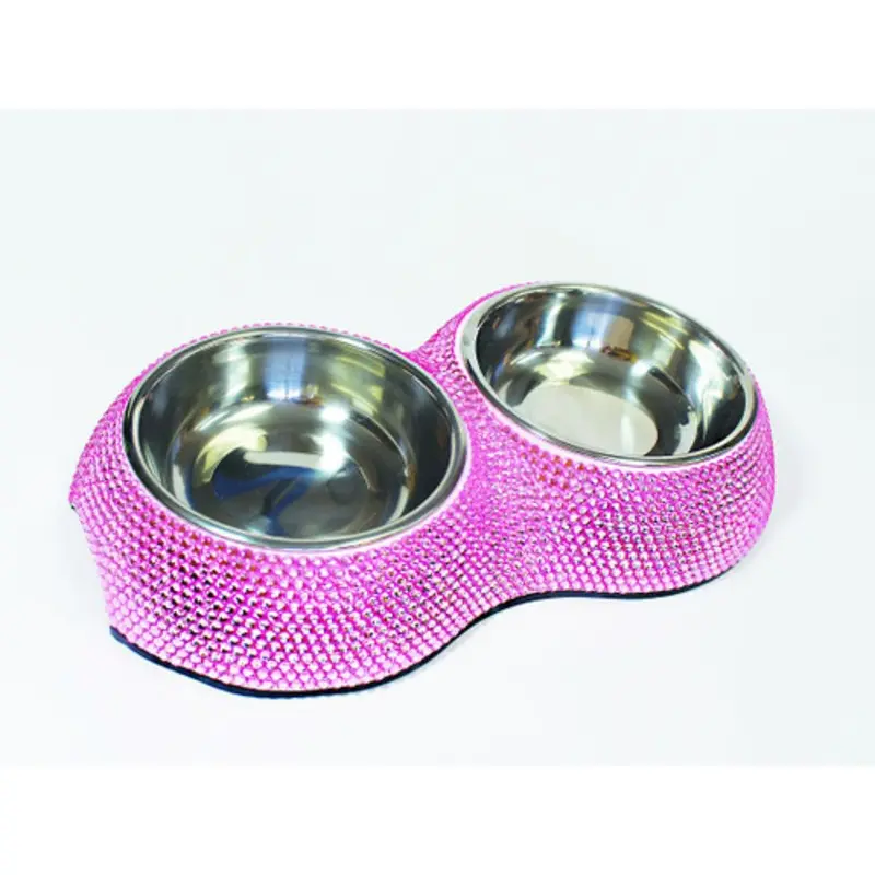 Designer Posh Crystal Dining Dog Bowl - Pink