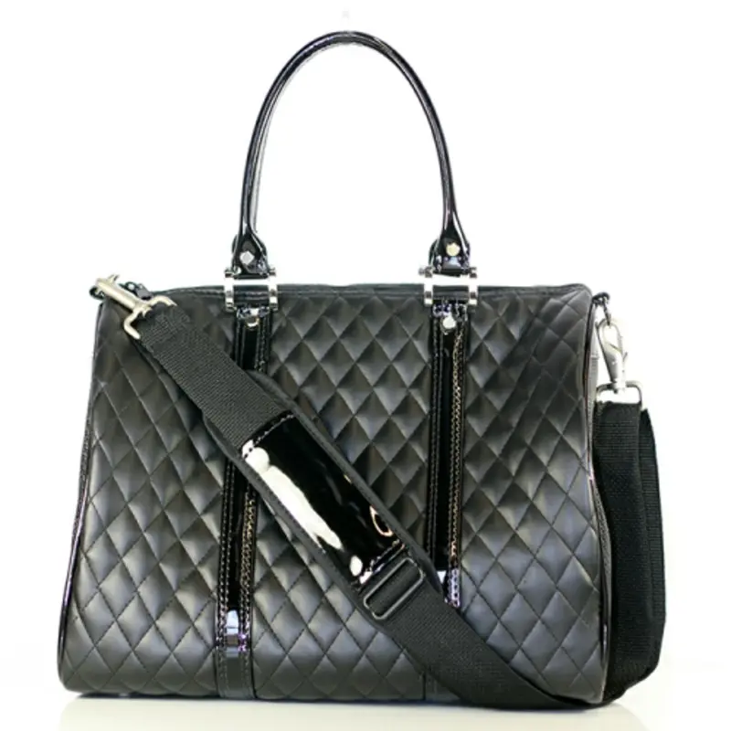 Duffel Black Quilted Luxe Pet Dog Carrier by Petote Mini