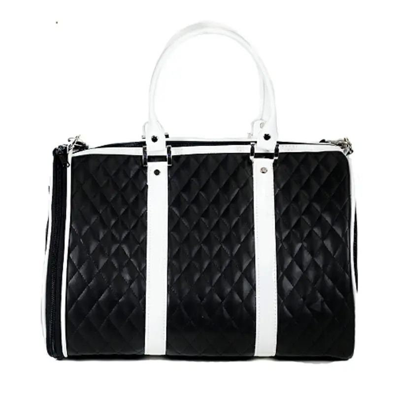 Duffel Black & White Quilted Luxe Pet Dog Carrier by Petote Mini