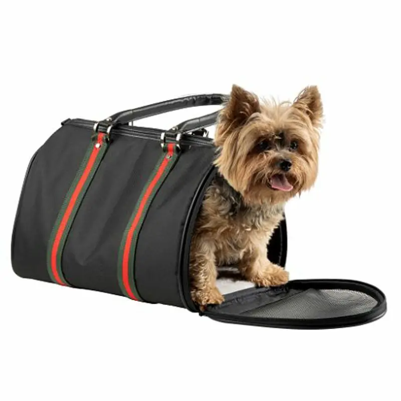Duffel - Black with Stripe Pet Dog Carrier by Petote Mini