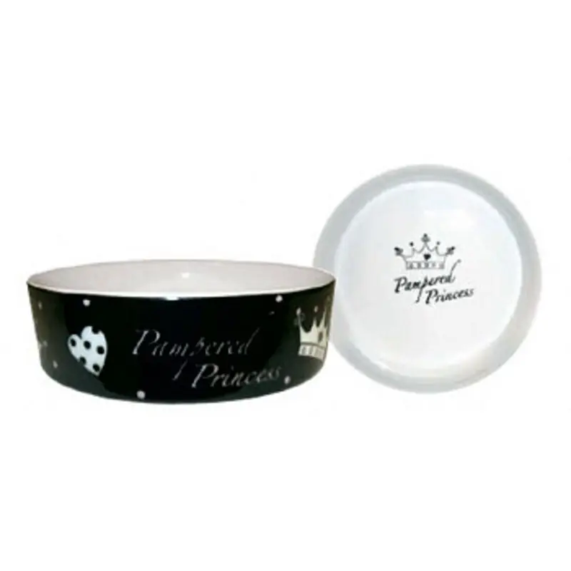 Pampered Princess Dog Bowl - Black Additional Shipping