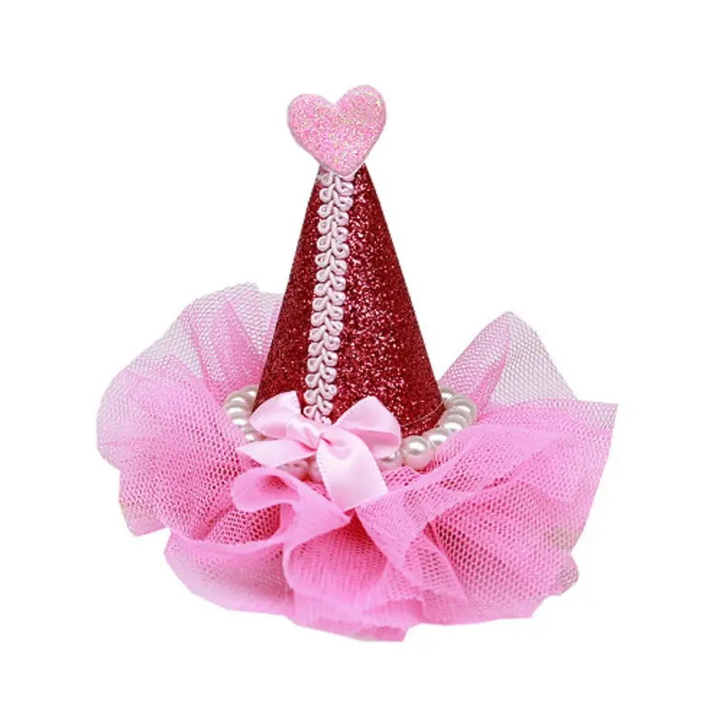 Pretty Birthday Party Dog Hat Clip On - Bright Pink One Size Only