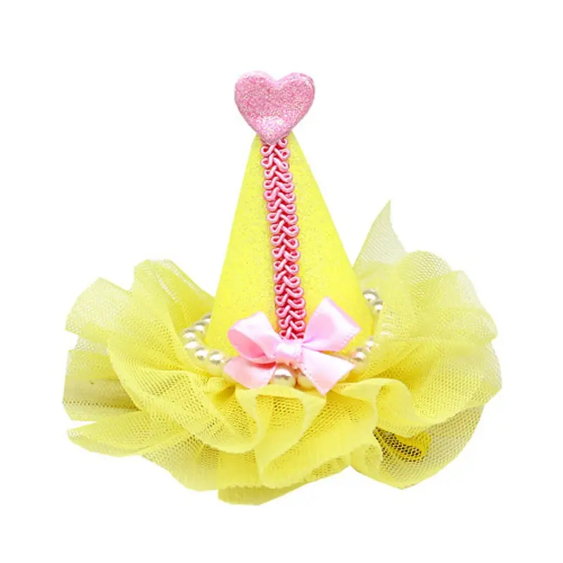 Pretty Birthday Party Dog Hat Clip On - Yellow One Size Only