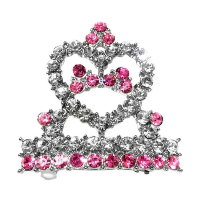 Rhinestone Tiara Dog Hair Barrettes - Pink Pink