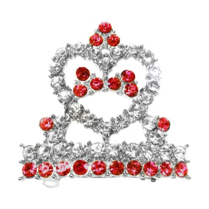 Rhinestone Tiara Dog Hair Barrettes - Red Red