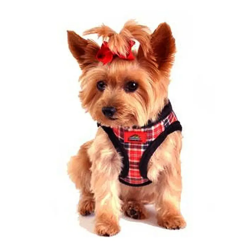 American River Red Plaid and Minky Fur Ultra Choke Free Dog Harness Large
