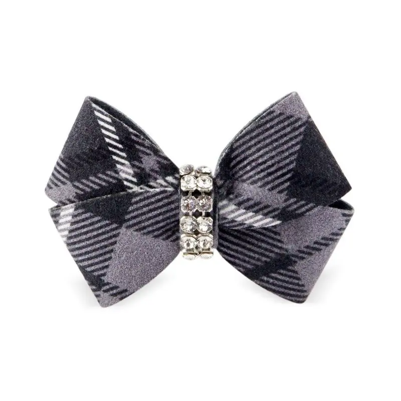 Scotty Nouveau Bow Dog Hair Bow by Susan Lanci - Charcoal Plaid X-Small - Free Shipping!