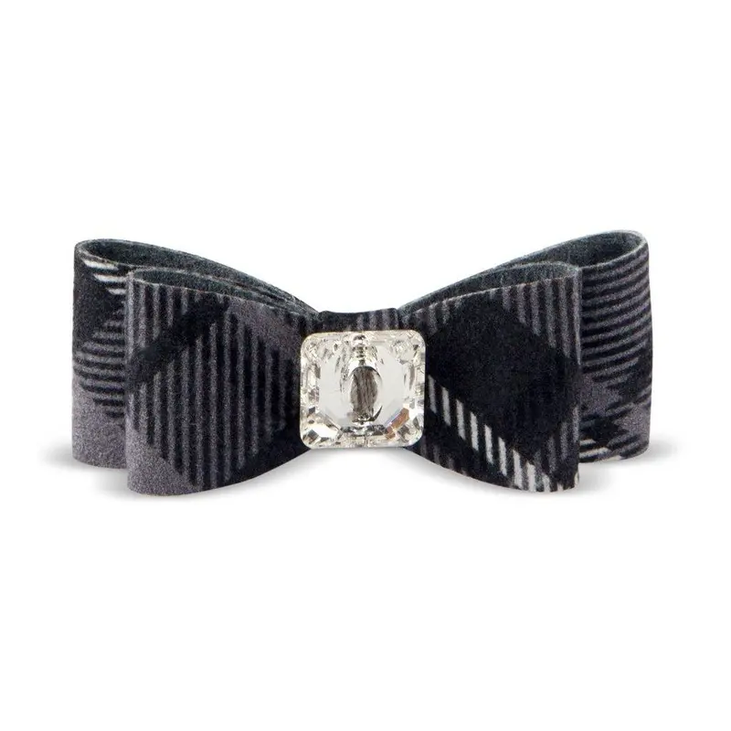 Scotty Big Bow Dog Hair Bow by Susan Lanci - Charcoal Plaid Teacup